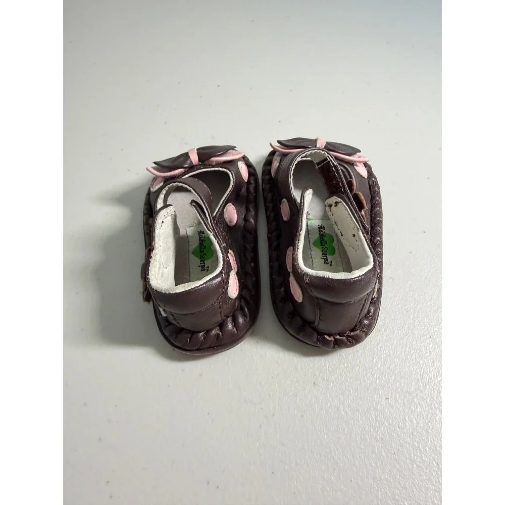 Aldabella Scarpa Baby Girls Brown Pink Leather Bow Mary Jane Shoes Size 2
